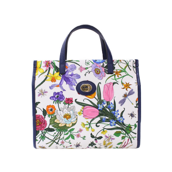 Gucci Handbags - GUCCI Flora Flower Bag Canvas Leather Floral White Navy Blue Multicolor